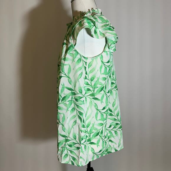 NWT First Love Green Tropical Leaf Print Flutter Sleeve Blouse Womens Size Small - Picture 4 of 9